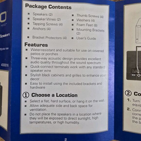 AUVIO 100W x 2 4” 3-Way Indoor/Outdoor Speakers One Pair 4000016 Water Resistant - Picture 12 of 15